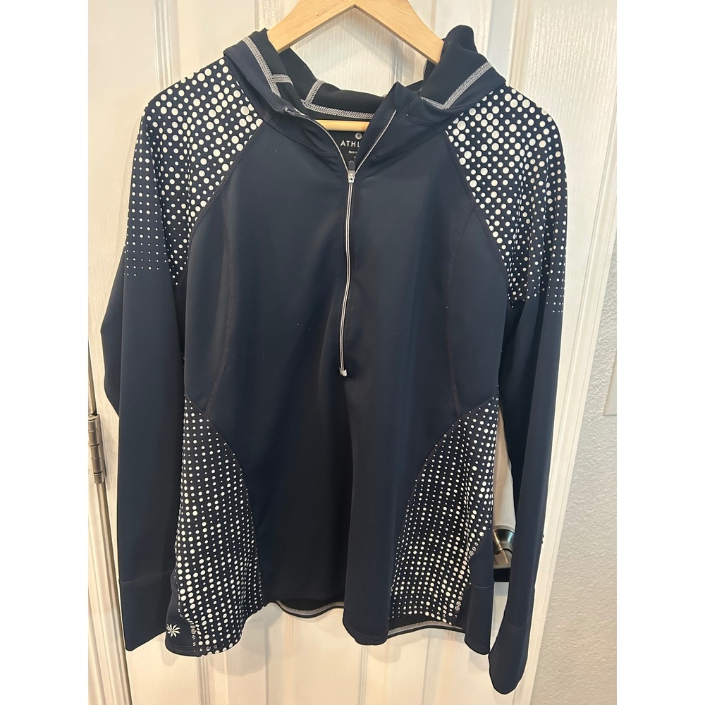 Athleta‎ Pullover Navy Blue Polka Dot Half Zip Hooded Running Top XL